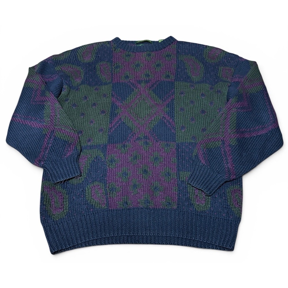 Vintage Embassy Row USA Cotton Knit Sweater Womens L Purple Green USA